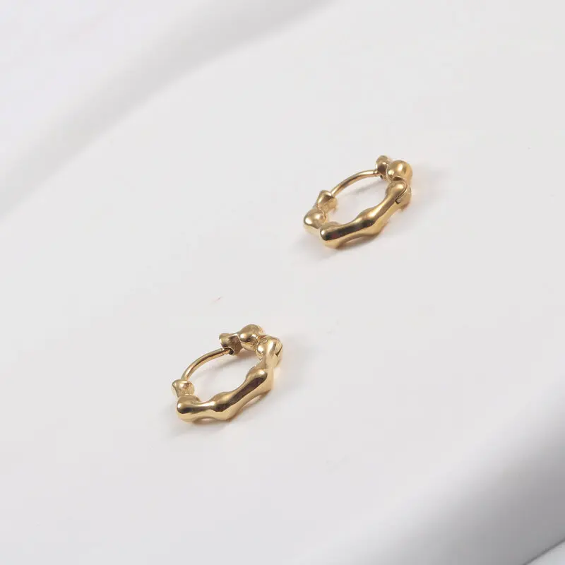 

JOOLIM Jewelry PVD 18K Gold Plated Bambo Hoop Earring Stainless Steel Jewelry Fashion Jewelry