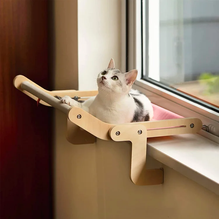 

MewooFun Hot Sale Cordless Wooden Cat Hanging Bed Modern Cat Window Hammock for Cats