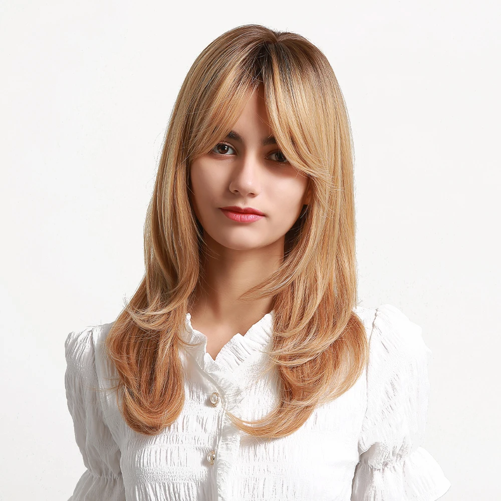 

Fast Delivery long hair Dark Brown Ombre Red Brown Natural Wave Wig for Women Synthetic Hair Cosplay wig Heat Resistant