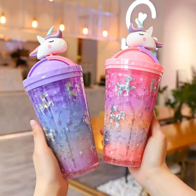 

Factory direct sale creative summer ice cup lovely girl cool drink bottle with lid and straw