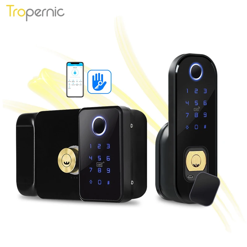 

Tropernic Home Security Waterproof Electric Rim Lock Double Sided Fingerprint Door Lock