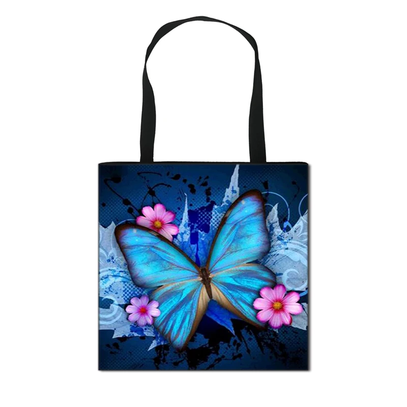 

Flower Butterfly Printing Tote Bag Handbag Large Capacity Storage Bags Foldable Easy To Carry Shopping Bag Women Shoulder Bag, Black