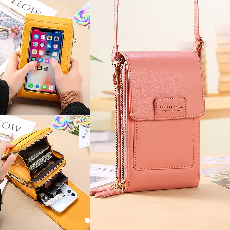 

girls fashion shoulder messenger cellphone bags leather cellphone purse quilted sling women mini touch screen cell phone bag, 8 colors