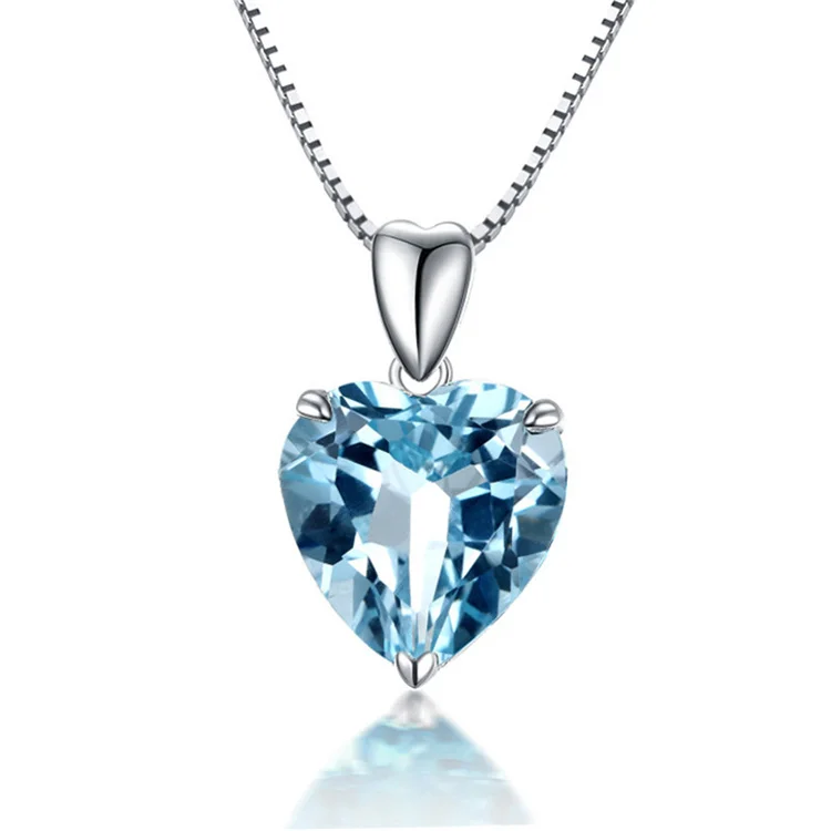 

925 silver Fashion topaz Heart of the Ocean pendant Sapphire heart necklace light blue crystal clavicle chain