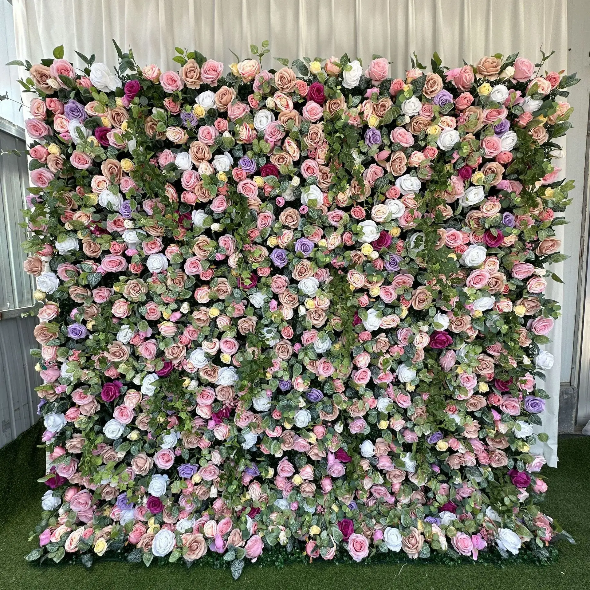 Vv282 Customized 4D Roll up Artificial Flower Wall Flower Backdrop Fabric Base Flower Wall Home Wedding Baby Shower Decorations