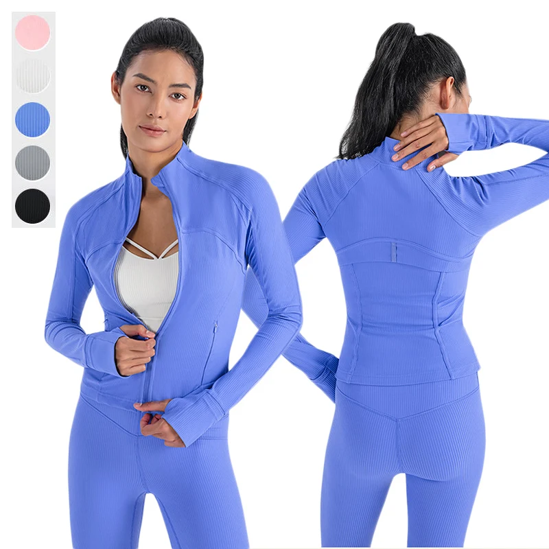 

Breathable Long Sleeve Coat High Elastic Thumb Holes Gym Fitness Sports Running Workout Jacket Women Clothing Zipper Yoga Jacket