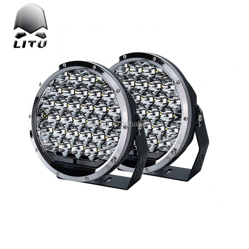 2020 LITU 9 inch Offroad LED Light Bars High Low Beam 165W Round LED Work Light with DRL for 4x4 Truck Boat Camping Hunting