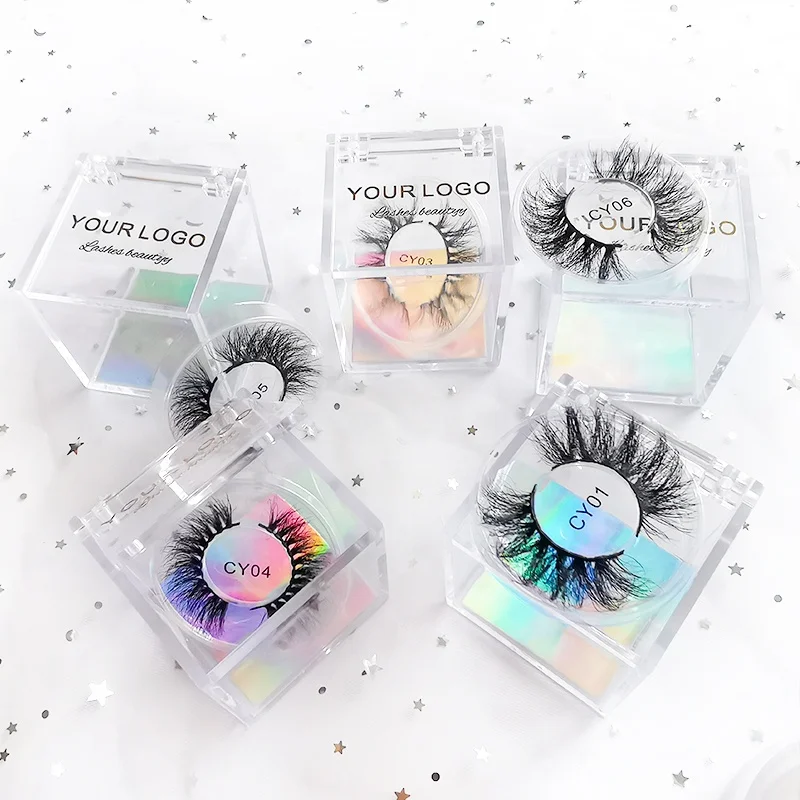 

Custom Logo Private Label Holographic Cube shaped Empty Plastic Transparent Lash Box Clear Lash Case, Pure color