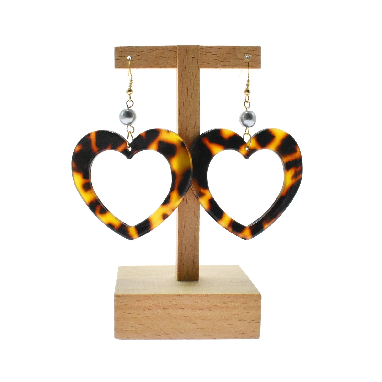 

New design hot selling jewelry acetate acrylic celluloid earring tahitian loose pearl earring heart tortoise shell earring, Picture shows