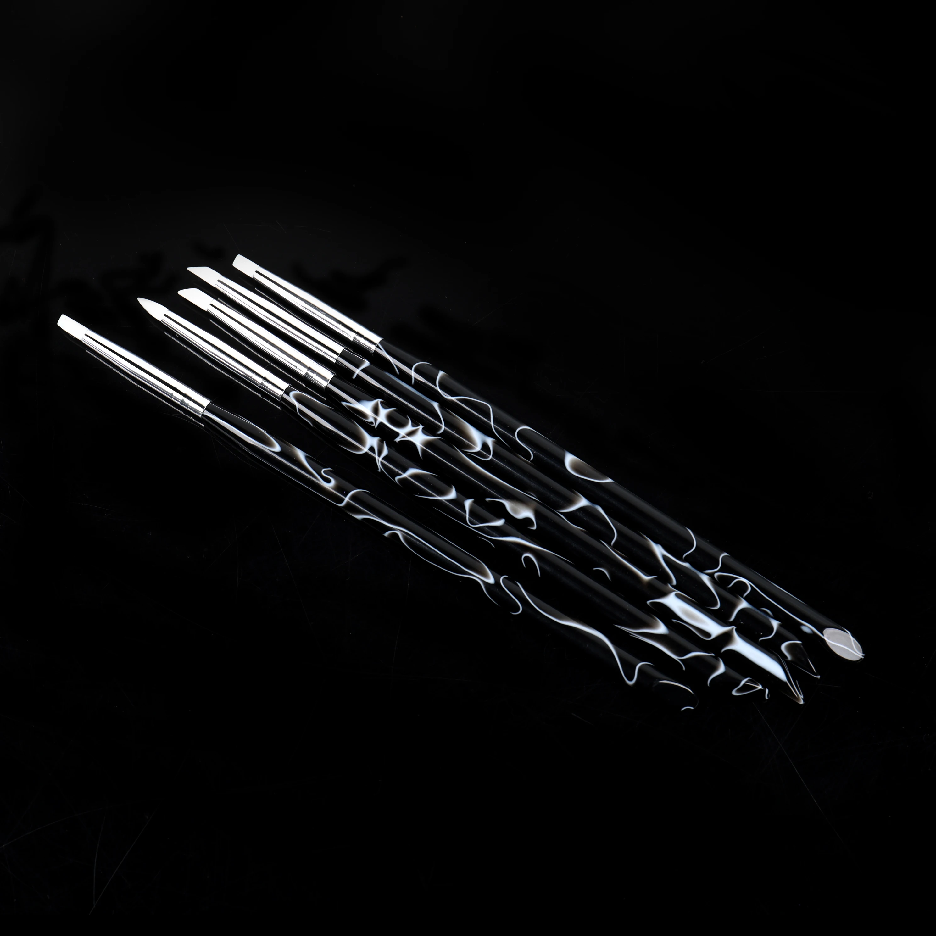 

2020 New Design 5pcs/set Sculpture Embossing Gel Black Acrylic Handle Nail art Pen Makeup Face Soft Silicone Nail Brush Set