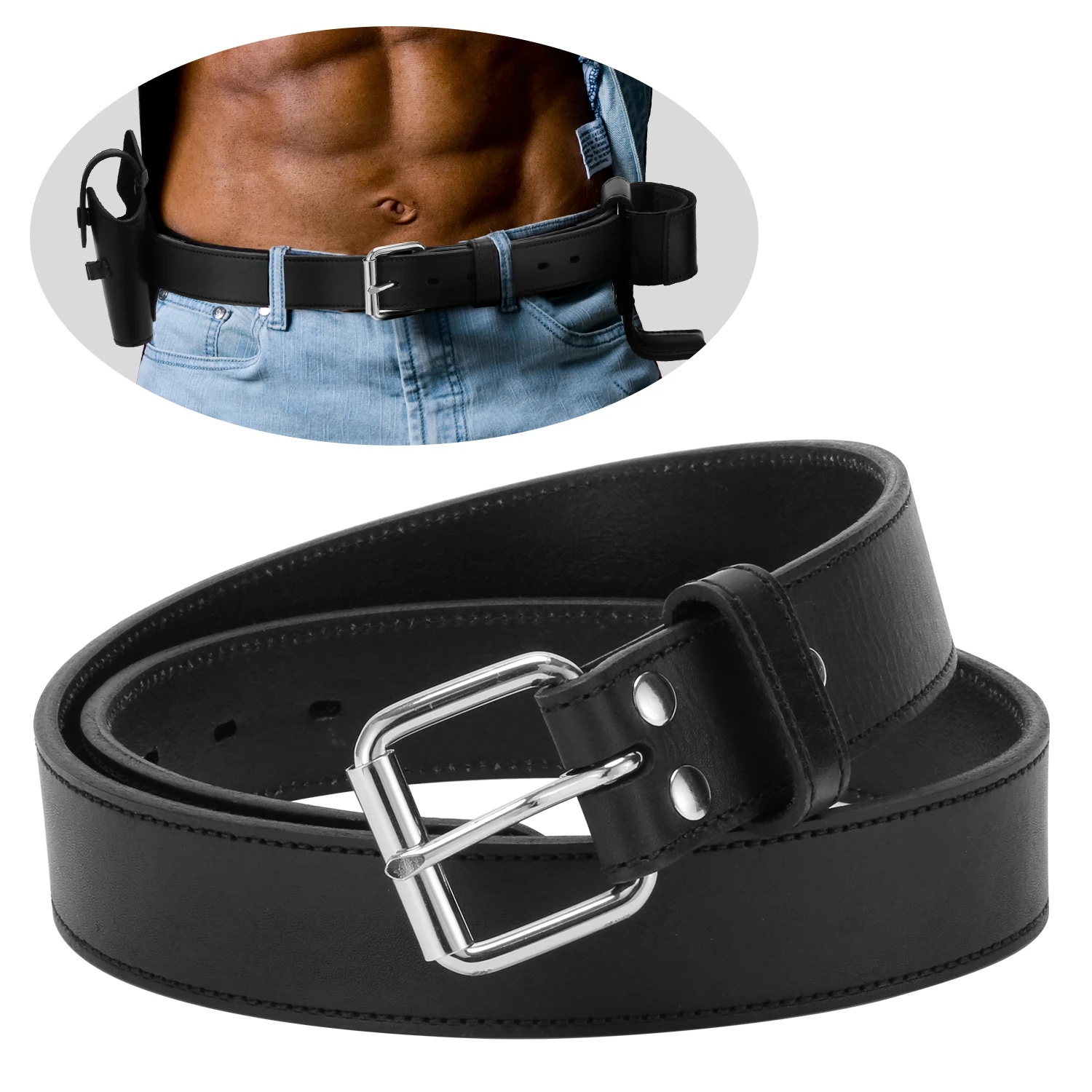 

Holster belt Strong and durable work belt Universal leather gun belt, Black