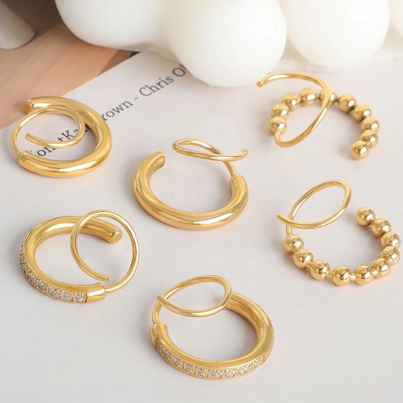 

Bijoux Joyas Spiral Round Stainless Steel 18k Gold Plated Stud Piercing Jewelry Full Diamond Double Helix Twist Hoops Earrings