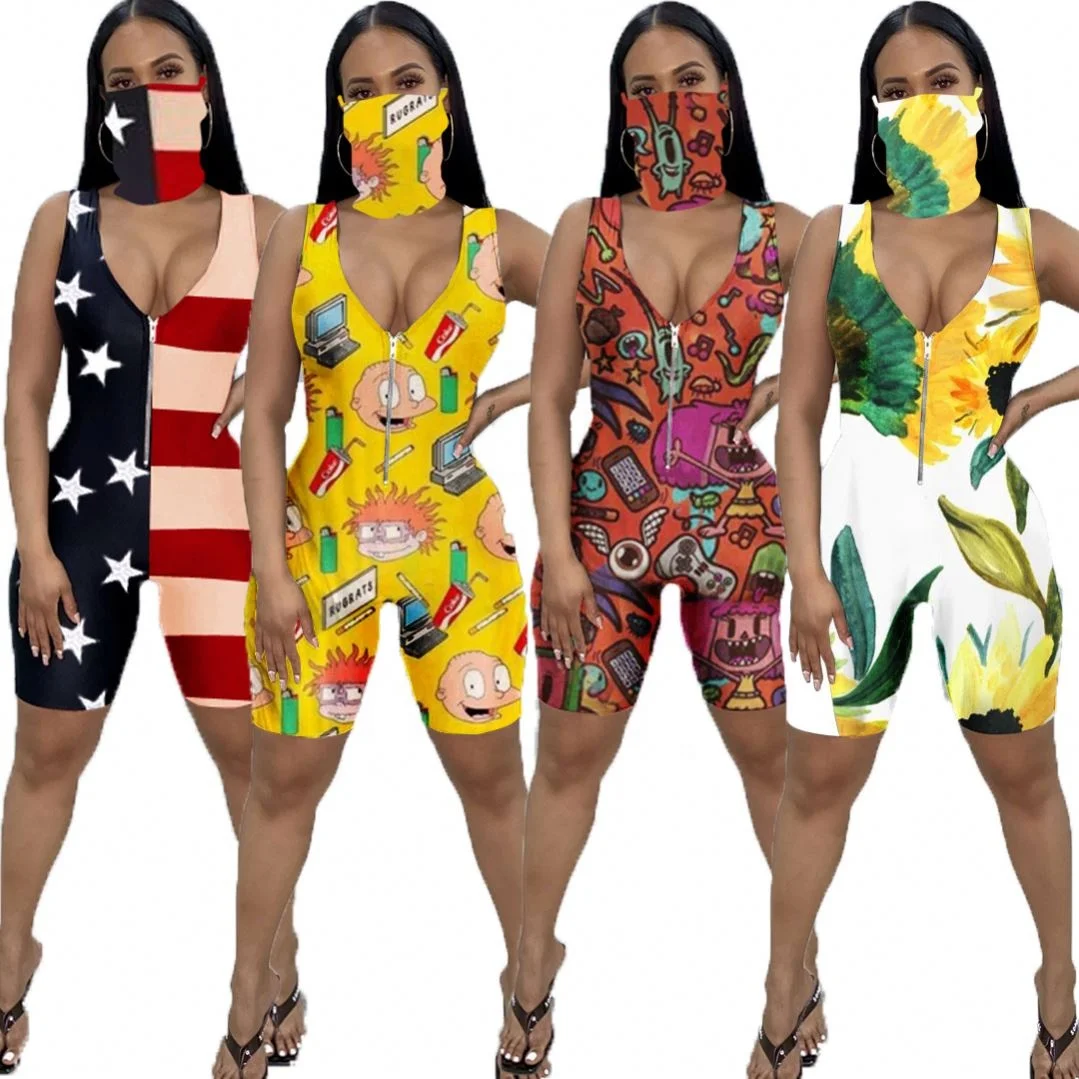 

-B3058 Summer New Arrival short women cartoon sports one pieces jumpsuit(with face cover), Pic