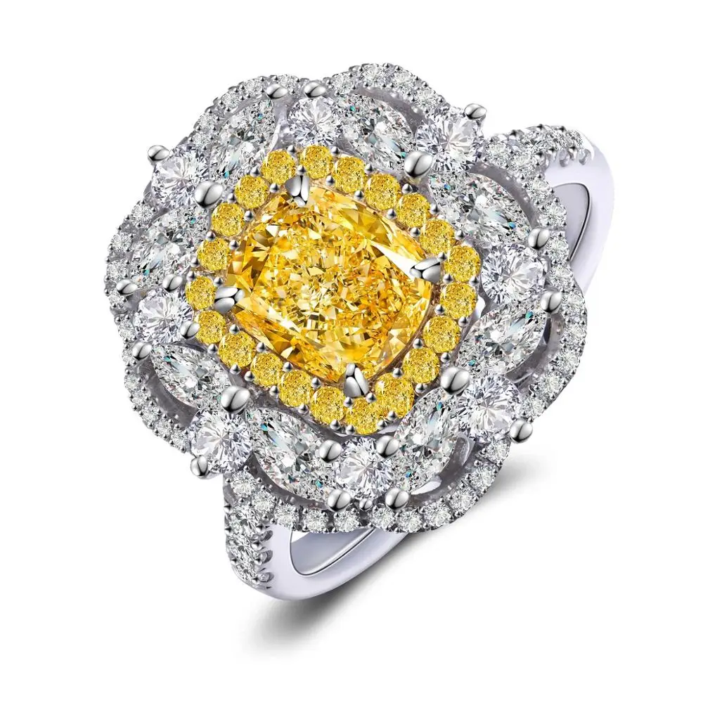

2 in 1 Jewelry sets Cushion Shape Yellow Simulated Diamond 18K Gold Jewelry