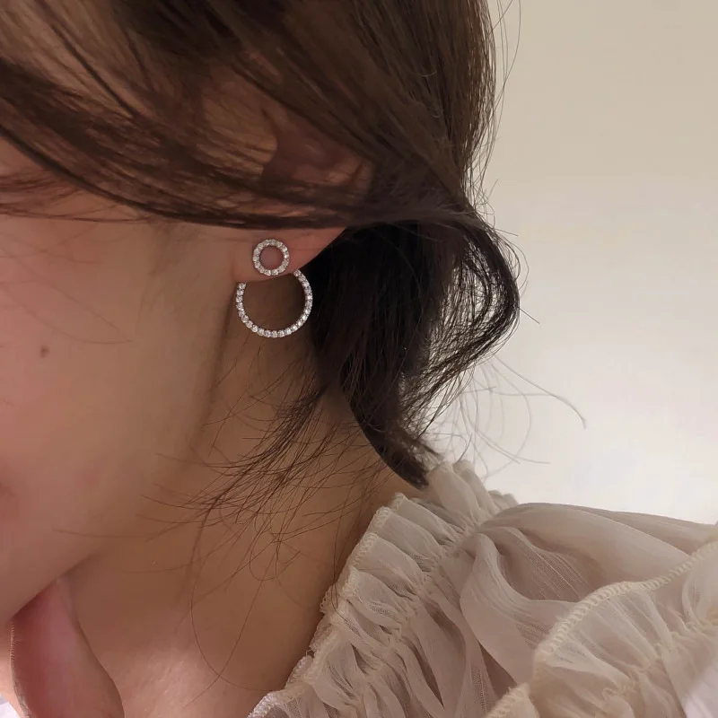 

Classic New Earings For Women 2021 Fashion Micro Pave Zircon Front And Back Circle Stud Earrings