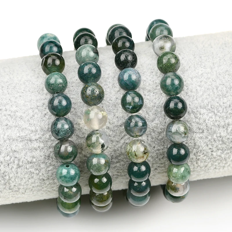 

Natural Healing crystal 8mm 5A Green Matte Moss Agate Lucky Beads Making Round Beaded Bracelets for Jewelry Gift