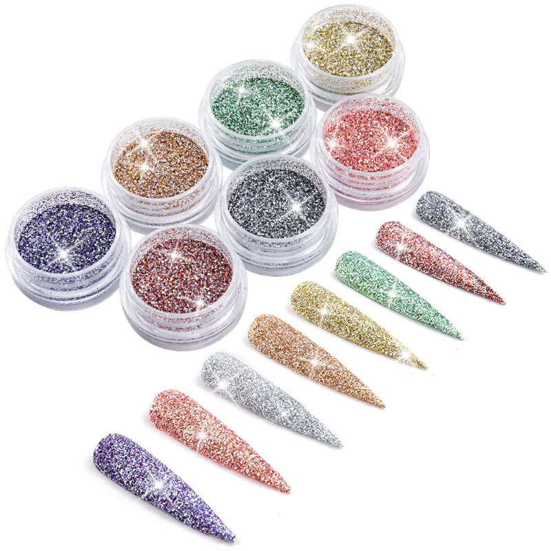 

HOT Sale Holographic Powder Mixed Color Nail Glitters Stone Nail Rhinestones Small Irregular Beads 3D Nail Art Decoration Parts, 8 colors