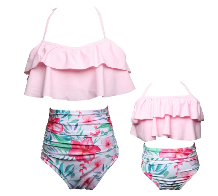 

In stock floral mommy and me swimwear beautiful fashion baby girls bathing suit custom logo print designer swimsuits, 11 designs