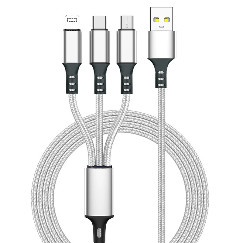 

nylon braided 3A 1.2m usb data cable 3 in 1 fast charger usb cable 3ft 6ft 10ft micro usb 8pin type C fast charging data cable
