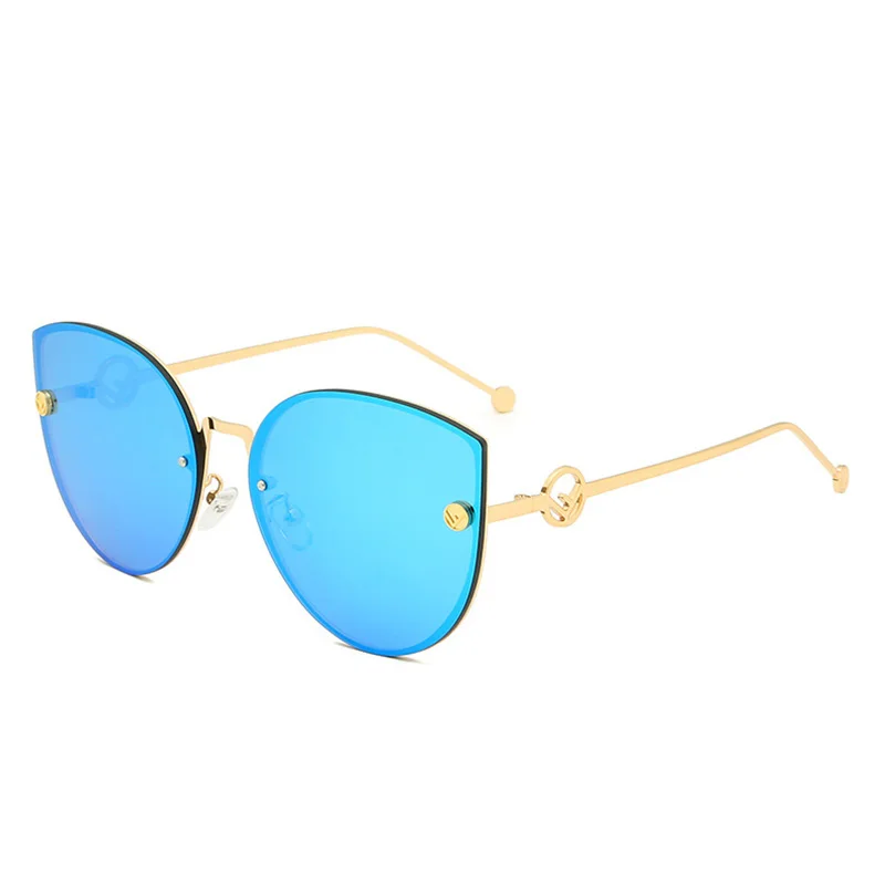

New ocean piece sunglasses European and American ladies cat eye cut edge metal sunglasses 2021