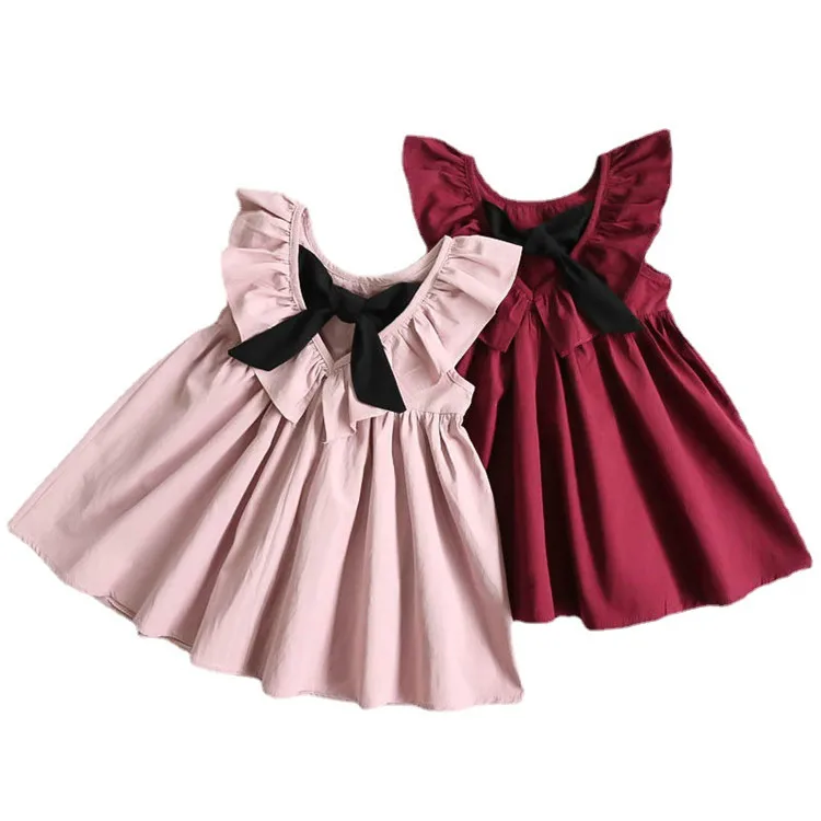 

2021 Summer Toddler Girl Dress Kids Solid Sleeveless Birthday Pleated Dress Boutique Wholesale Ruffle Children Clothes, Red,pink