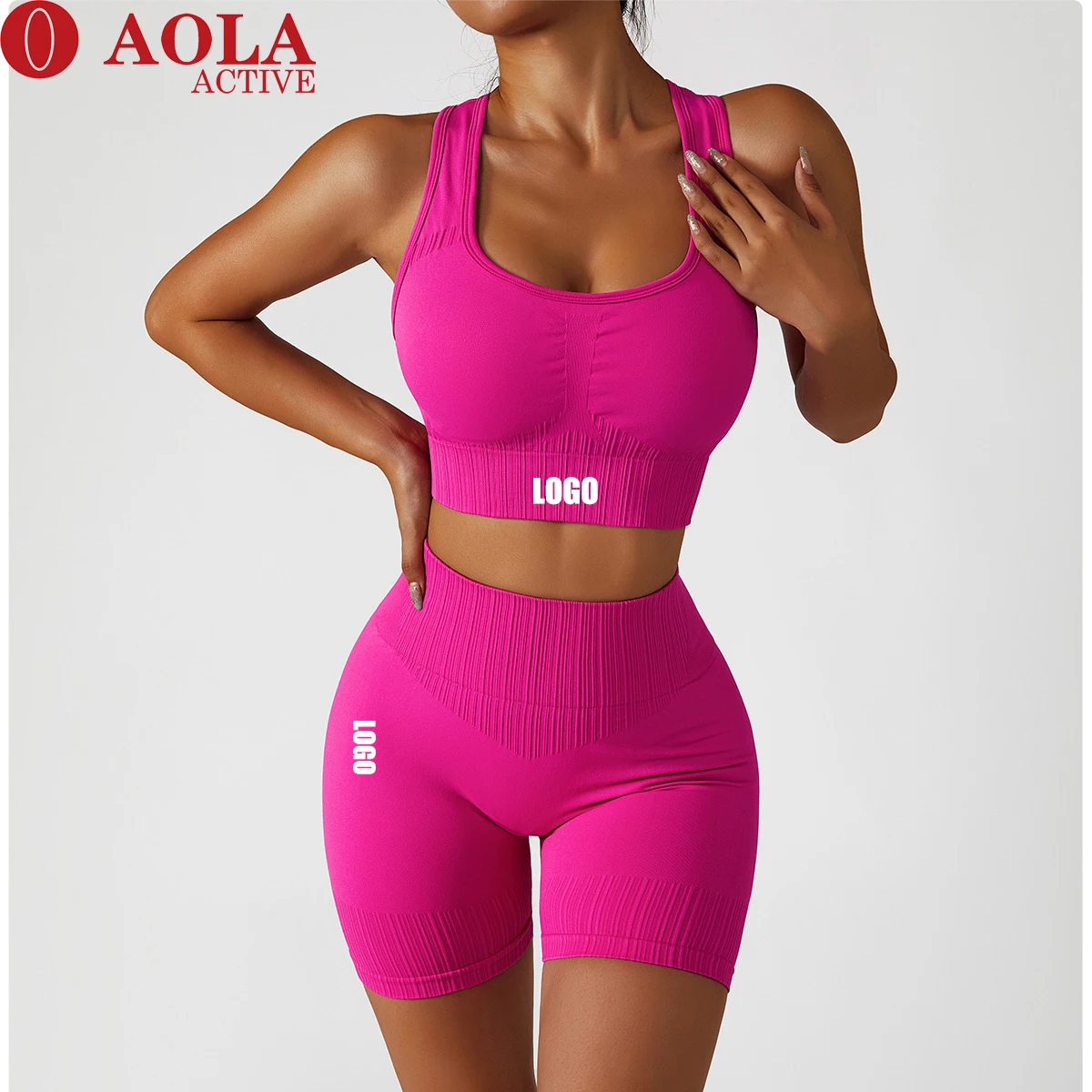 

AOLA Custom Logo New Women Active Wear High Elastic High Impact Gym Clothing Seamless 3 Piece Yoga Set