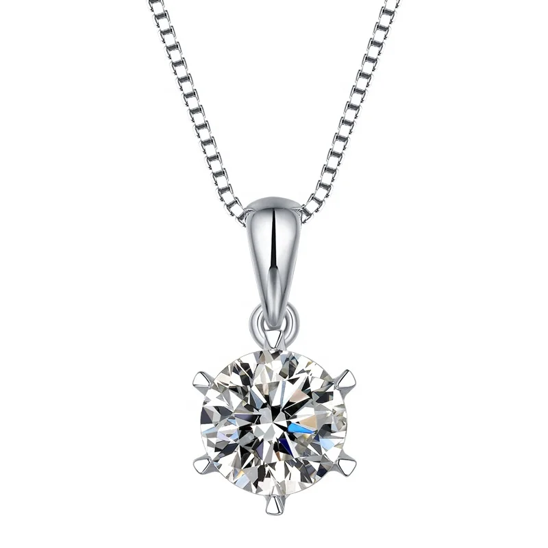 

Custom Jewelry Round Brilliant Cut Diamond VVS Flawless 18K White Gold 6.5mm 1 Carat Moissanite Pendant Necklace