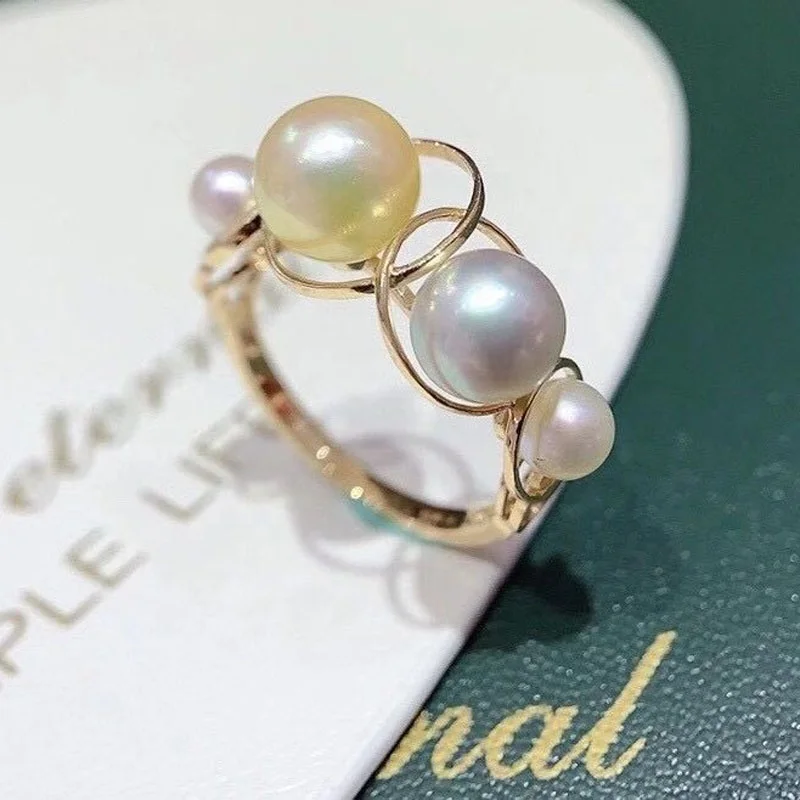 

DIY 6-8mm Pearl Ring 925 silver Accessories Natural freshwater Pearl rings s925 Sterling Silver ring simple style