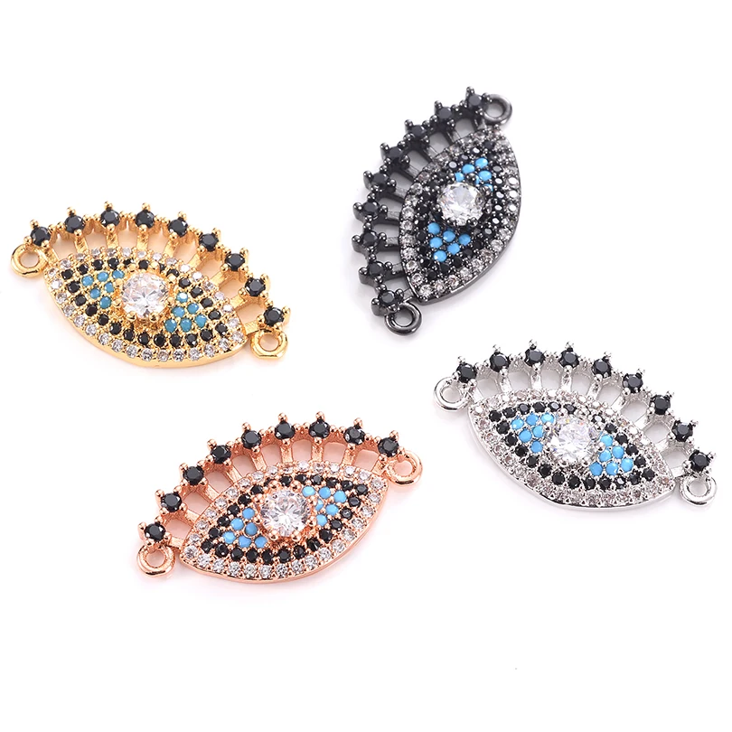 

Micro Pave White Blue Black CZ Spacer Bead with Eyelash Bracelets Jewellery Findings Greek Devil's Eye Charms for Jewelry Making