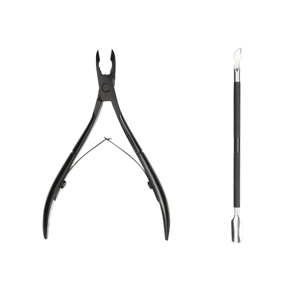 

2pcs Black Professional Manicure Set Stainless Steel Nail and Cuticle Nipper with Pusher Customized Color for Toes Fingers