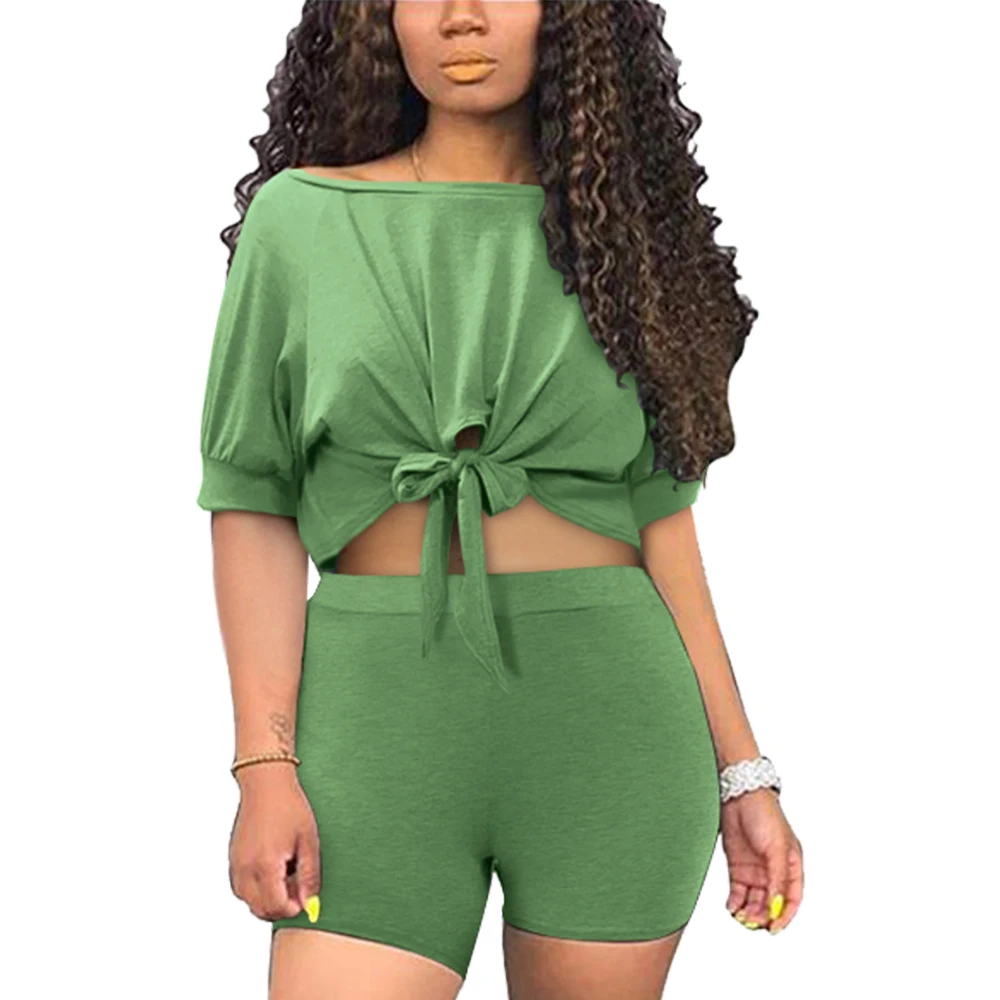 

2021 L5368 Women Clothing Half Zipper Crop Top short Sleeve Two Pieces Pant Set, Picture color