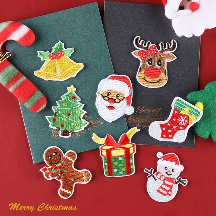 

Wholesale Christmas Tree Snowman Embroidered Iron On Patches, As photos