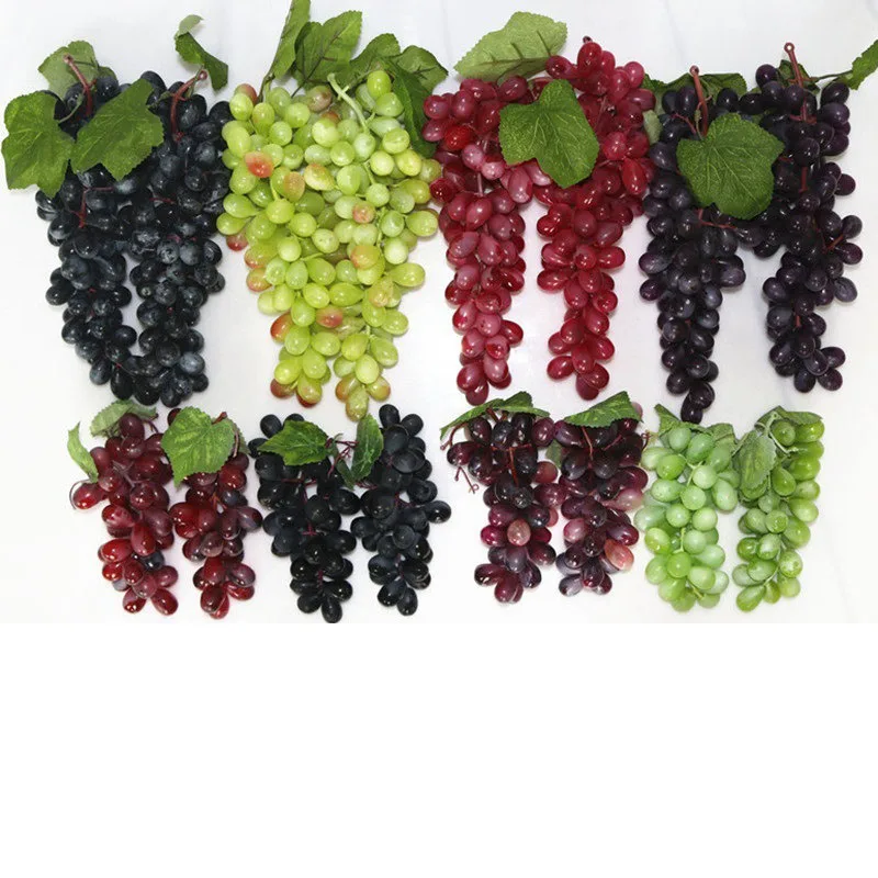 Artificial Grape Bunch Fake Grapes Vine Plastic Raisins Leaf Rattan