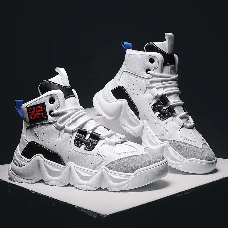 
Custom Brand Cheap 2019 New High Top Fashion Sneaker For Men Leather Upper Breathable Walking Shoes Thick Bottom L-1571 