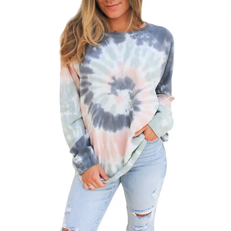 

Top Quality Autumn Spring Multi Color Tie Dye Loose Leisure Women Sweatshirt, Multicolor