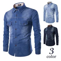 

New Denim Shirt Men Plus Large Size Cotton Jeans Cardigan Casual Fashion Two-pocket Slim Fit Long Sleeve Shirts For Male M-6XL