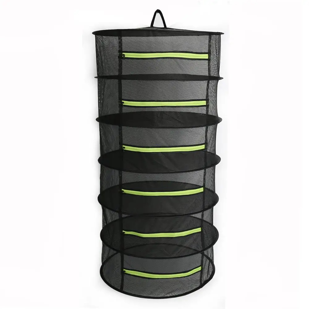 

6 Layer Black Net Black Zipper Hanging Floding Drying Net Light House Dry Net Drying Rack Hydroponics Grow Tent, Green