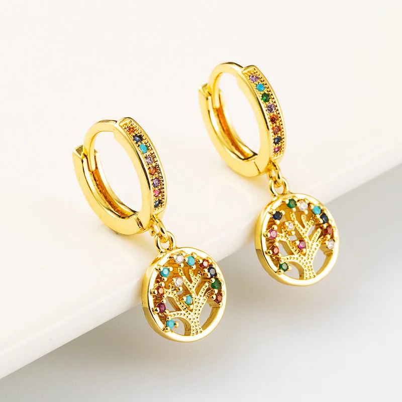 

2020 new arrival Tree of Life Earrings 18K gold plated Zircon colorful temperament all-match earrings for female jewelry