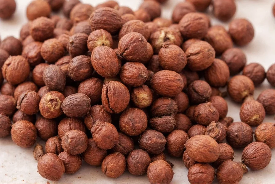 Allspice berries being used in traditional Jamaican cooking, with jerk seasoning preparation visible in the background