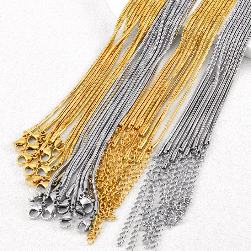 Hot Sale Unisex Stainless Steel 18K Vacuum Plated Black 1.5mm 45+5cm Snake Bone Calvice Chain Choker Necklace