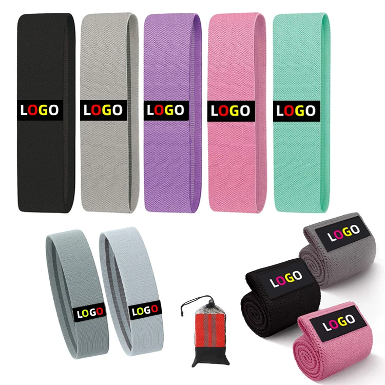 

New Design Custom Logo Set of 3 Exercise Stretch Hip Circle Printed Fabric Booty Band Gym Fitness Glute Resistance Band, Green , sky blue , pink, purple, grey, black or custom color.