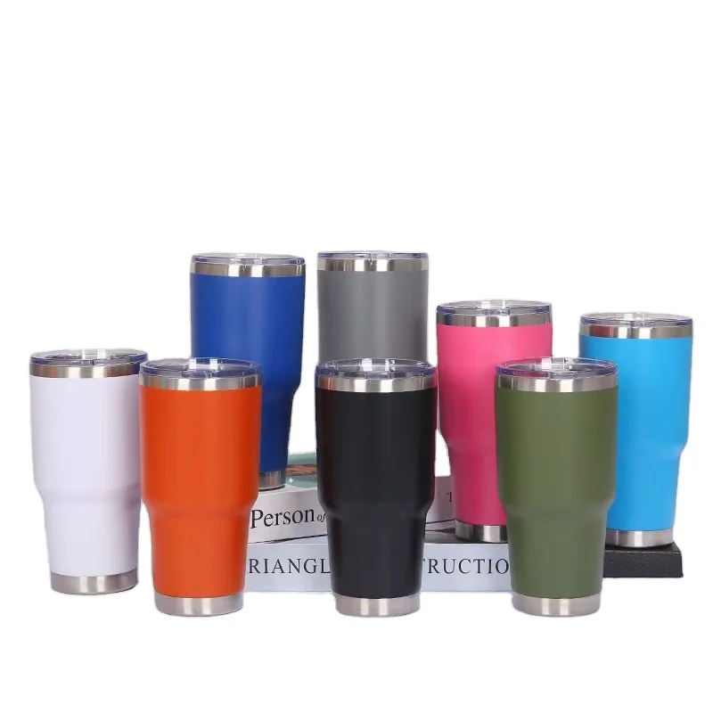 

30oz vacuum car mug double-layer stainless steel thermos mug plastic sprayed cold beer mug, Black, cyan, pink, blue, white, purple, orange, green, brown