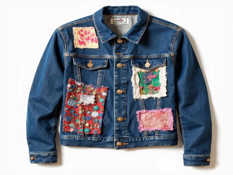 Upcycled denim jacket with creative patchwork details