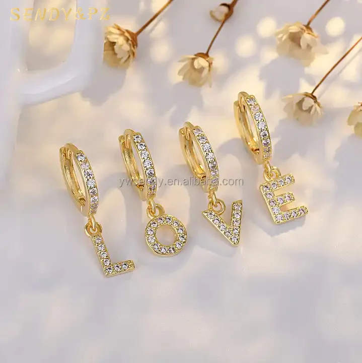 

Fashion Earrings 2023 New 925 Sterling Silver Earring 26 English Letters Inlaid Zircon Woman Gold Plate Anti-allergy Jewelry