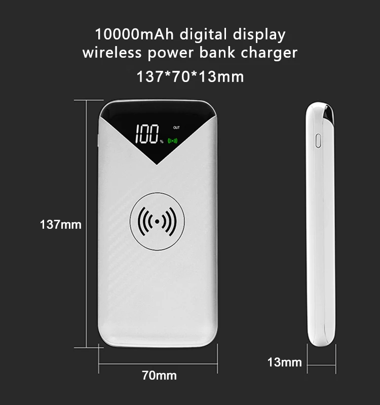 New Power Bank Mobile Phone Portable Power Bank 10000Mah Charger Qi Wireless Power Bank With LED digital display - ANKUX.COM