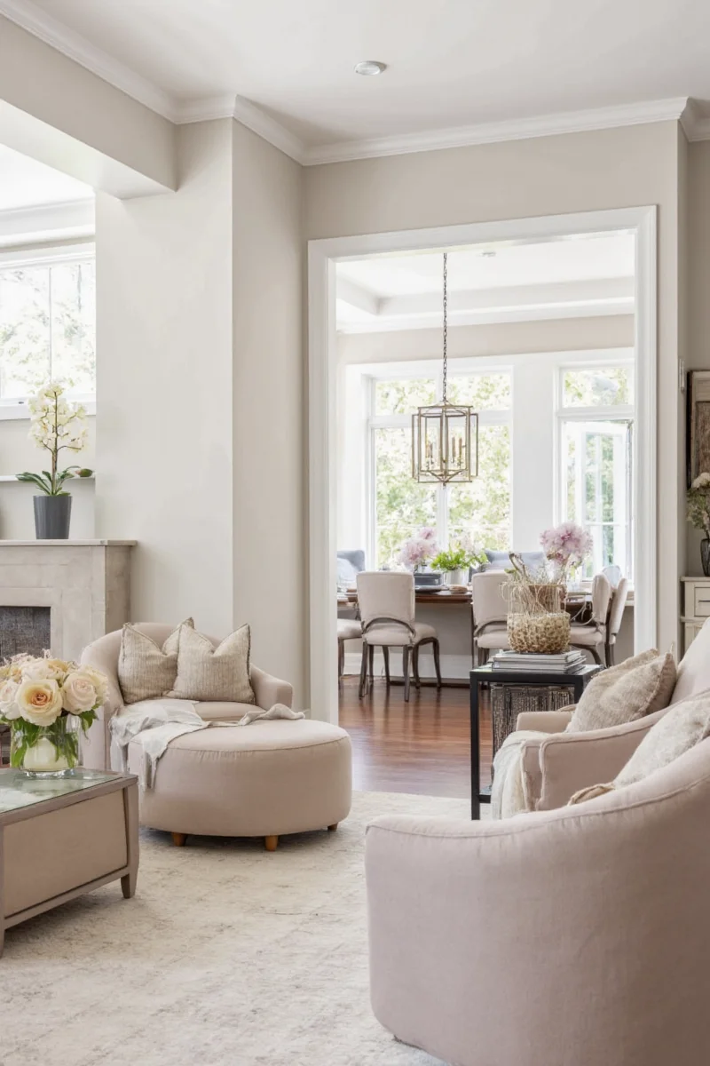 Gallery Wall with Taupe Color Pictures in Bedroom