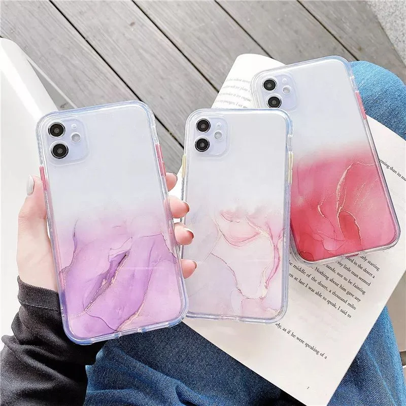 

Gradient Marble Texture Phone Case For iPhone 11 12 Pro Max XR XS Max X 7 8 Plus Transparent Clear Covers For iPhone 12mini 12