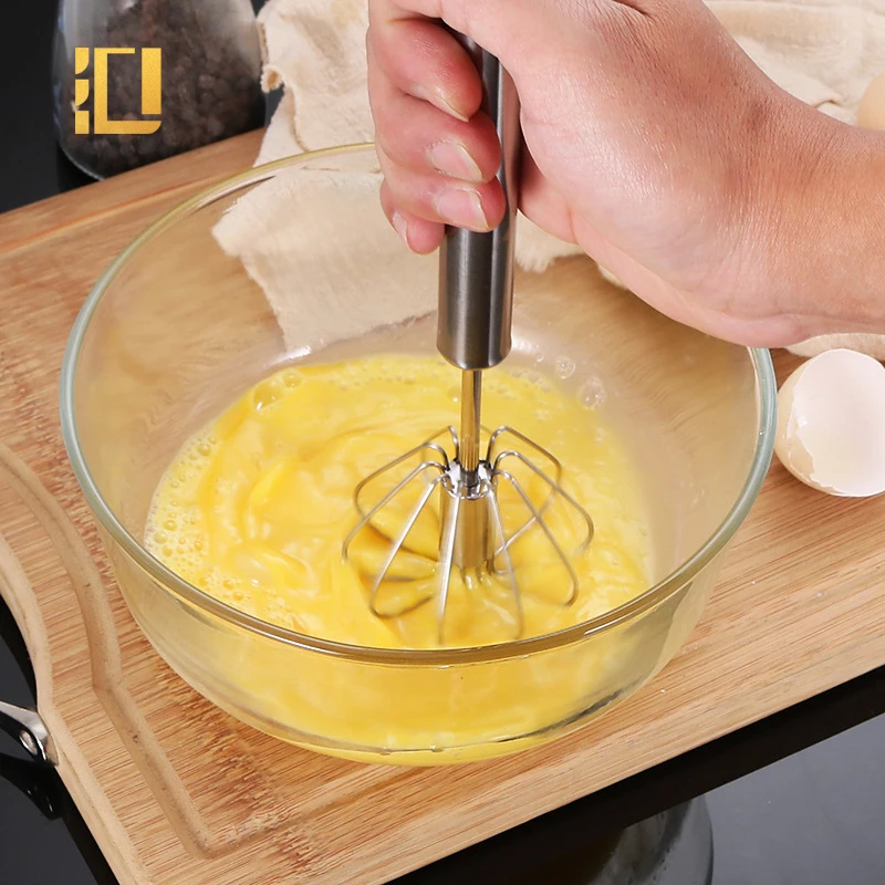 

Creativity Design Semi-automatic rotation Egg Whisk Metal Steel Eggbeater Baking Tools, Silver