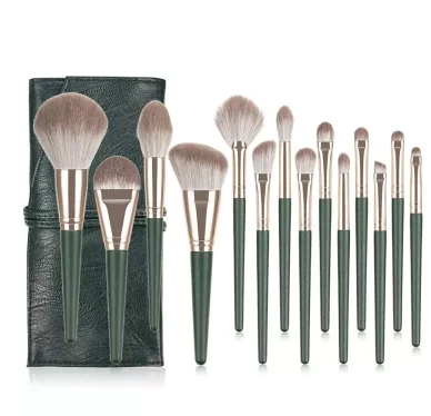 

14pcs/set Dark Green Customize Makeup Brushes With Bag Private Label Cheap Makeup Brush Mbrush0004