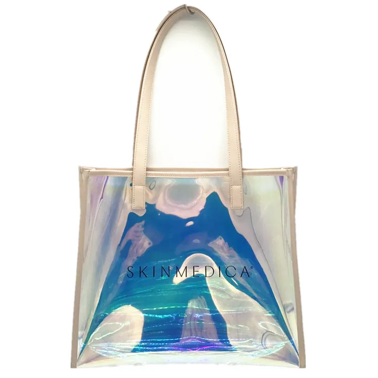 

Custom Print Women Summer Shopping Shoulder Laser TPU PVC Beach Bag With PU Handle